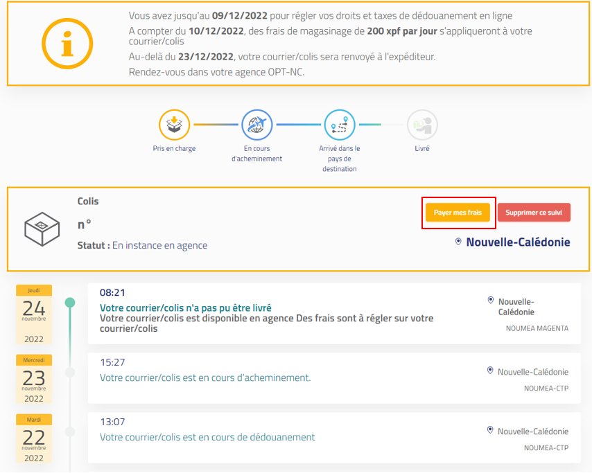 Bouton Payer mes frais sur monespace.opt.nc